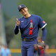 Shohei Ohtani in the hideous All-Star Game uniforms on display last night.